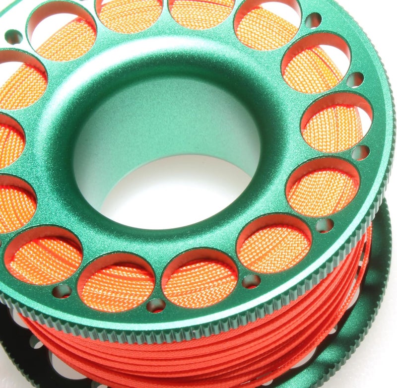 DiveTec 98FT SCUBA DIVING REEL: Aluminum Finger Spool with Stainless Steel Double-End Bolt Snap, Bright Color Nylon Line, Large Center Hole, and Easy to Hang Buckle for Wreck and Reef Diving (GREEN) - Image 3